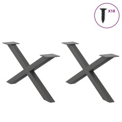 Pieds de table basse en forme de X, 2 pièces, anthracite, 70 x (30-31) cm, acier 