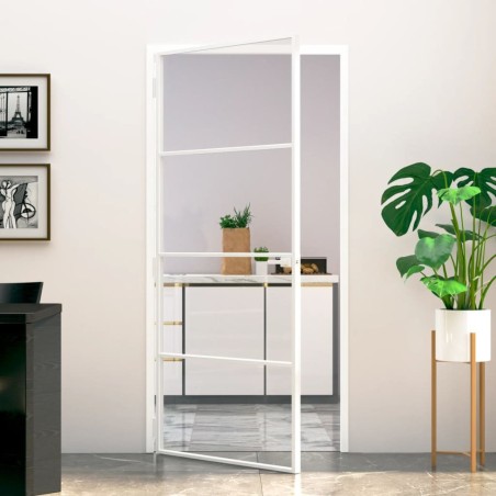 Porte d'intérieur Blanc 93x201,5 cm Trempé verre aluminium fin 