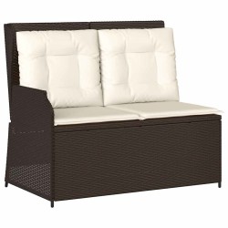 Banc inclinable de jardin avec coussins marron résine tressée 