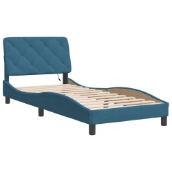 Cadre de lit avec LED sans matelas bleu 90x190 cm velours 