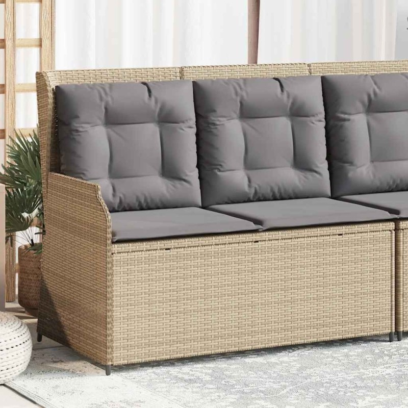 Banc inclinable de jardin avec coussins beige résine tressée 