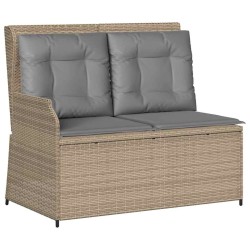 Banc inclinable de jardin avec coussins beige résine tressée 