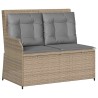 Banc inclinable de jardin avec coussins beige résine tressée 