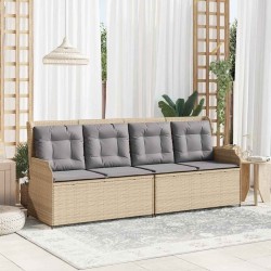 Banc inclinable de jardin avec coussins beige résine tressée 