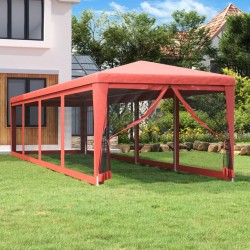 Tente de fête 10 parois latérales en maille Rouge 3x12 m PEHD 