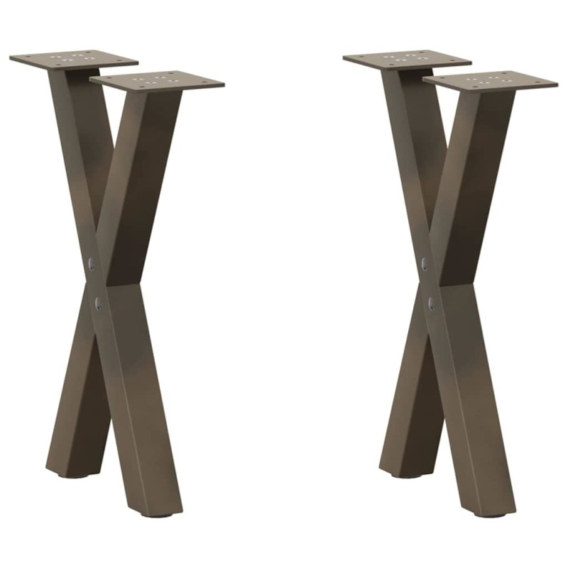 Pieds de table basse en forme de X, 2 pièces, acier naturel, 28 x (42-43) cm 