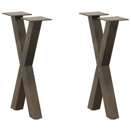 Pieds de table basse en forme de X, 2 pièces, acier naturel, 28 x (42-43) cm 