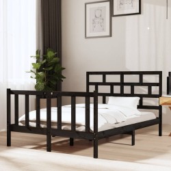 Cadre de lit sans matelas noir bois de pin massif 