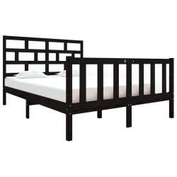 Cadre de lit sans matelas noir bois de pin massif 