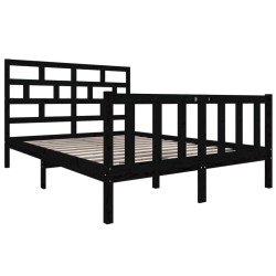 Cadre de lit sans matelas noir bois de pin massif 