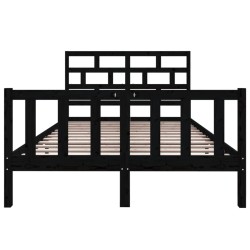 Cadre de lit sans matelas noir bois de pin massif 