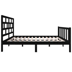 Cadre de lit sans matelas noir bois de pin massif 