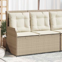 Banc inclinable de jardin avec coussins beige résine tressée 