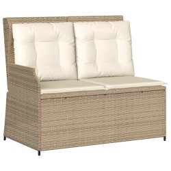 Banc inclinable de jardin avec coussins beige résine tressée 