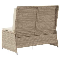 Banc inclinable de jardin avec coussins beige résine tressée 
