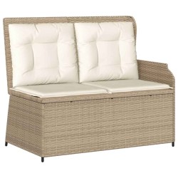 Banc inclinable de jardin avec coussins beige résine tressée 