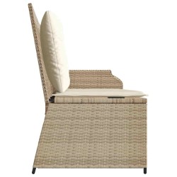 Banc inclinable de jardin avec coussins beige résine tressée 