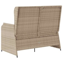 Banc inclinable de jardin avec coussins beige résine tressée 
