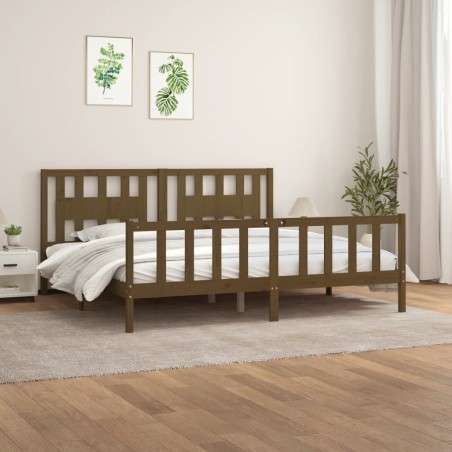 Cadre de lit sans matelas marron miel bois pin massif 200x200cm 