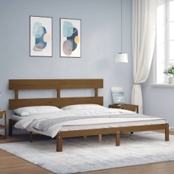 Cadre de lit sans matelas marron miel 200x200cm bois pin massif 