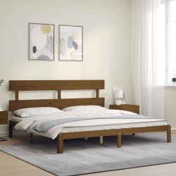 Cadre de lit sans matelas marron miel 200x200cm bois pin massif 