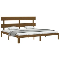 Cadre de lit sans matelas marron miel 200x200cm bois pin massif 