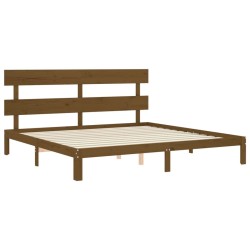 Cadre de lit sans matelas marron miel 200x200cm bois pin massif 