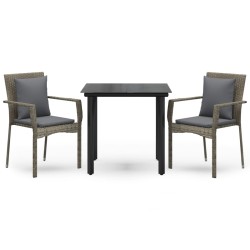 Ensemble à manger jardin 3pcs avec coussins noir et gris 