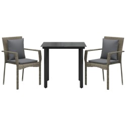 Ensemble à manger jardin 3pcs avec coussins noir et gris 