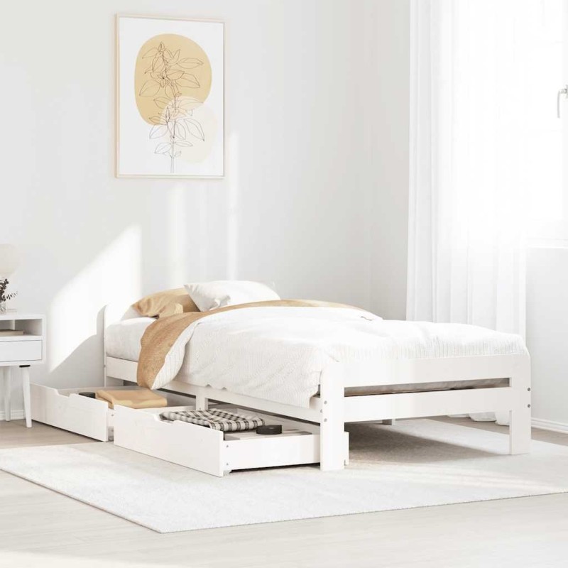 Cadre de lit sans matelas blanc 75x190 cm bois de pin massif 