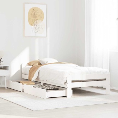 Cadre de lit sans matelas blanc 75x190 cm bois de pin massif 