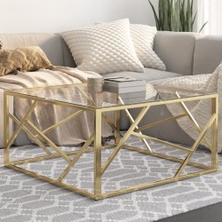 Table basse doré acier inoxydable et verre trempé 