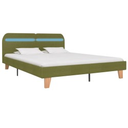 Cadre de lit avec LED sans matelas vert tissu 160x200 cm 