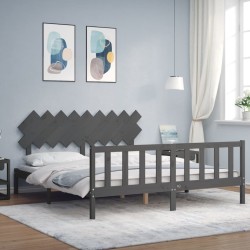 Cadre de lit avec tête de lit gris Super King Size bois massif 