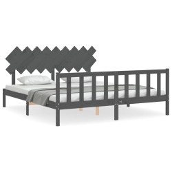 Cadre de lit avec tête de lit gris Super King Size bois massif 