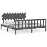 Cadre de lit avec tête de lit gris Super King Size bois massif 