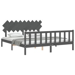 Cadre de lit avec tête de lit gris Super King Size bois massif 