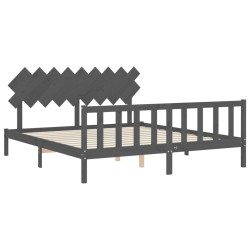 Cadre de lit avec tête de lit gris Super King Size bois massif 