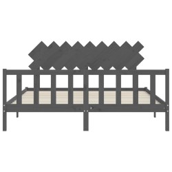 Cadre de lit avec tête de lit gris Super King Size bois massif 