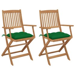 Chaises pliables de jardin lot de 2 avec coussins Bois d'acacia 