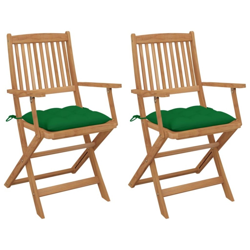 Chaises pliables de jardin lot de 2 avec coussins Bois d'acacia Chaises pliables de jardin lot de 2 avec coussins Bois d'acacia
