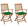 Chaises pliables de jardin lot de 2 avec coussins Bois d'acacia 