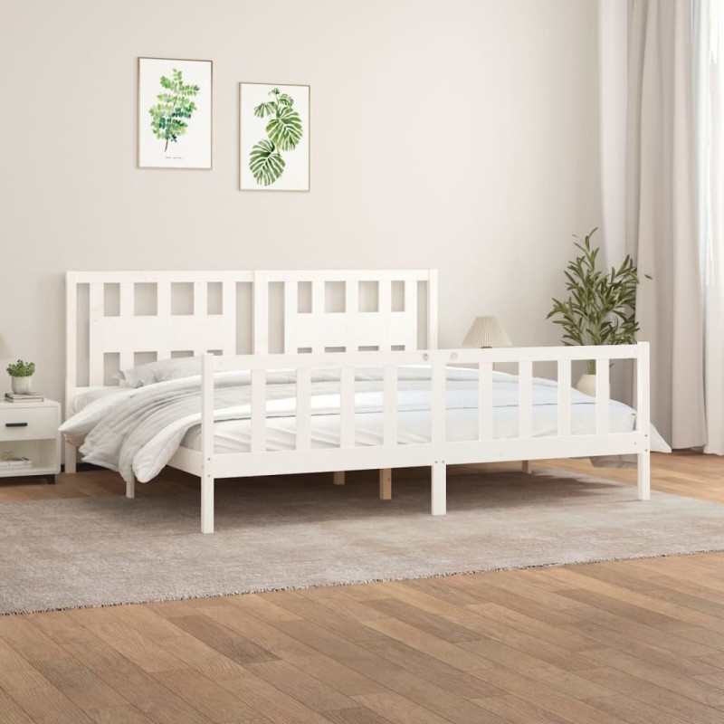 Cadre de lit sans matelas blanc bois de pin massif 