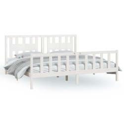 Cadre de lit sans matelas blanc bois de pin massif 