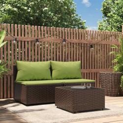 Salon de jardin 3 pcs avec coussins marron résine tressée 