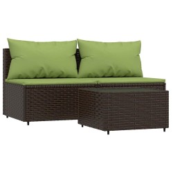 Salon de jardin 3 pcs avec coussins marron résine tressée 