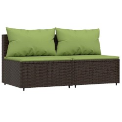 Salon de jardin 3 pcs avec coussins marron résine tressée 