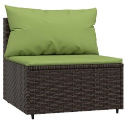 Salon de jardin 3 pcs avec coussins marron résine tressée 