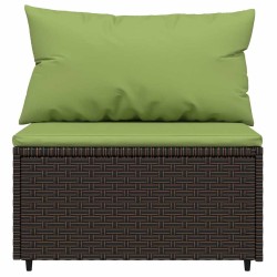 Salon de jardin 3 pcs avec coussins marron résine tressée 