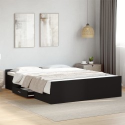 Cadre de lit avec tiroirs sans matelas noir 140x200 cm 